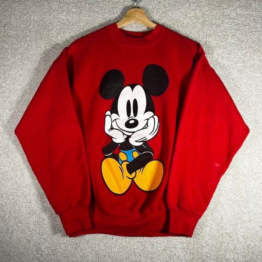 Vintage 90s Disney Mickey Mouse double sided red graphic crewneck sweatshirt